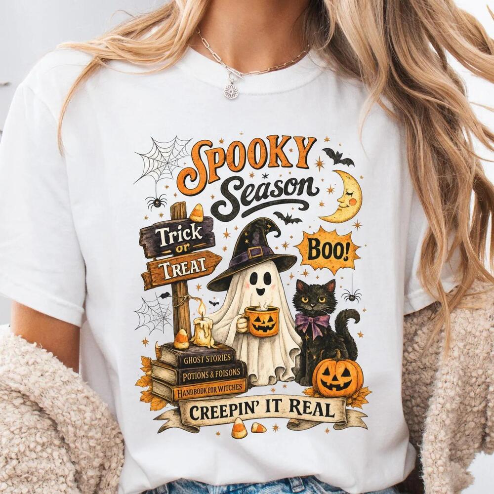 Shirt, Creepin It Real Ghost Cat Tee, Halloween Shirt
